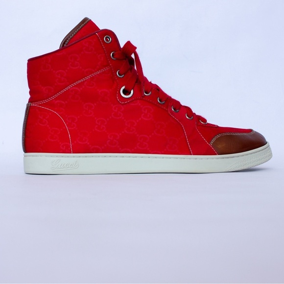 Men's Gucci Nylon High Red Brown Sz 9 G Fashion Shoe 283484 - Picture 5 of 16